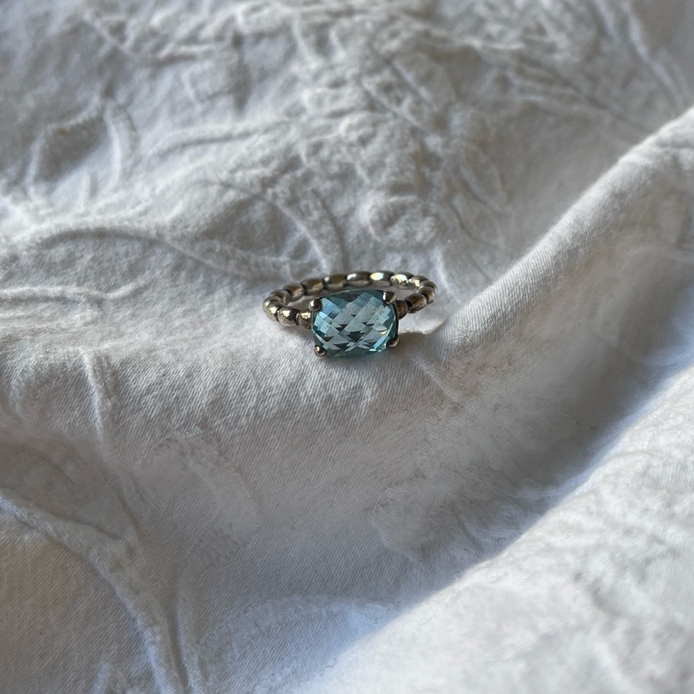Pandora Sterling Silver Ring with Light Blue Stone (US size 7)